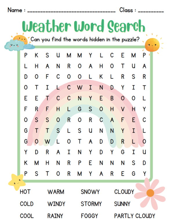Weather Word Search Worksheet