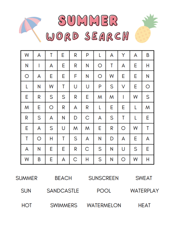 Summer Word Search Puzzle