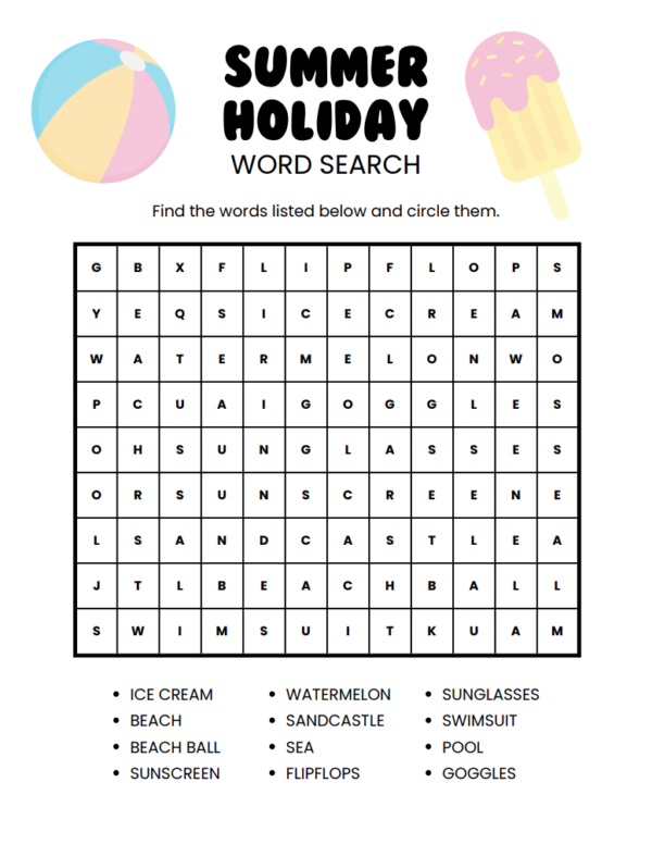 Summer Holiday Word Search