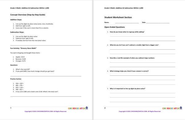 Grade 3 Math: Addition & Subtraction Within 1,000 worksheets - Image 2