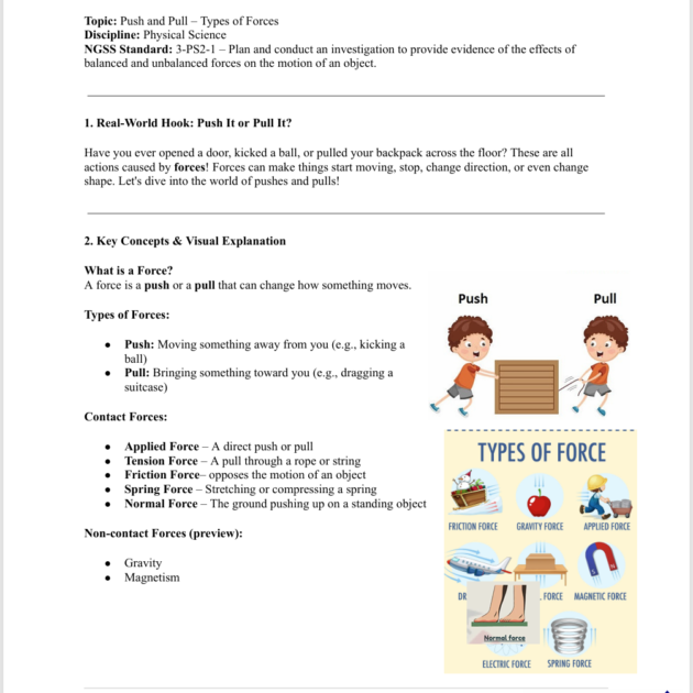 Grade 5 Reading: Science – Push and Pull: Types of Forces
