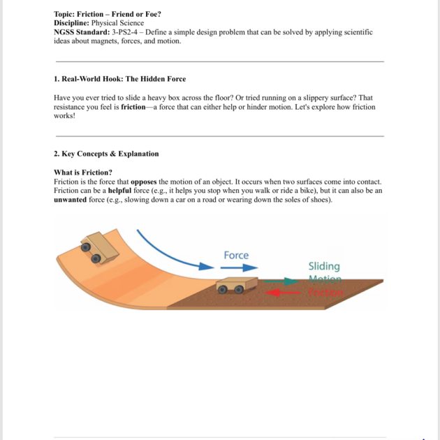 Grade 5 Science Reading: Friction – Friend or Foe?