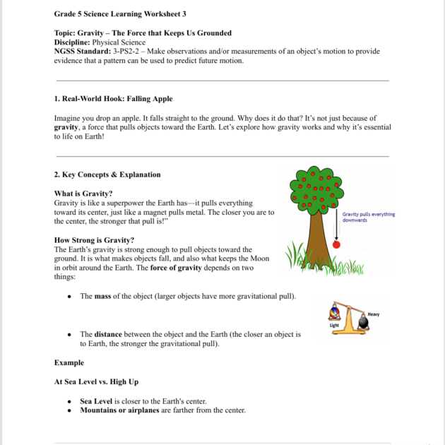 Grade 5 Science Reading: Gravity – The Force that Keeps Us Grounded