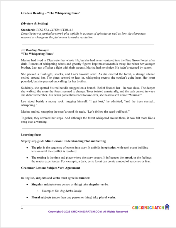 Grade 6 Reading – "The Whispering Pines"