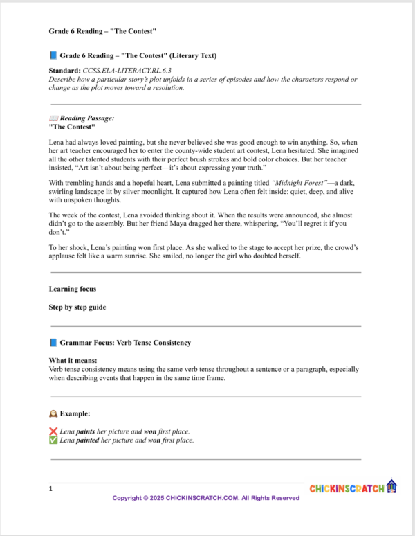 Grade 6 Reading: "The Contest"