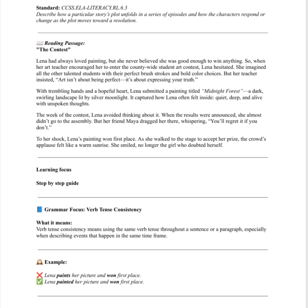 Grade 6 Reading: "The Contest"