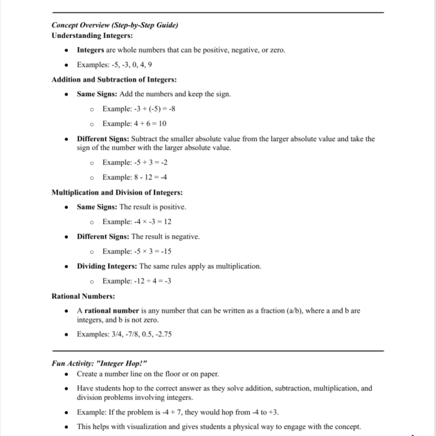 Grade 7 Math : Integers and Rational Numbers