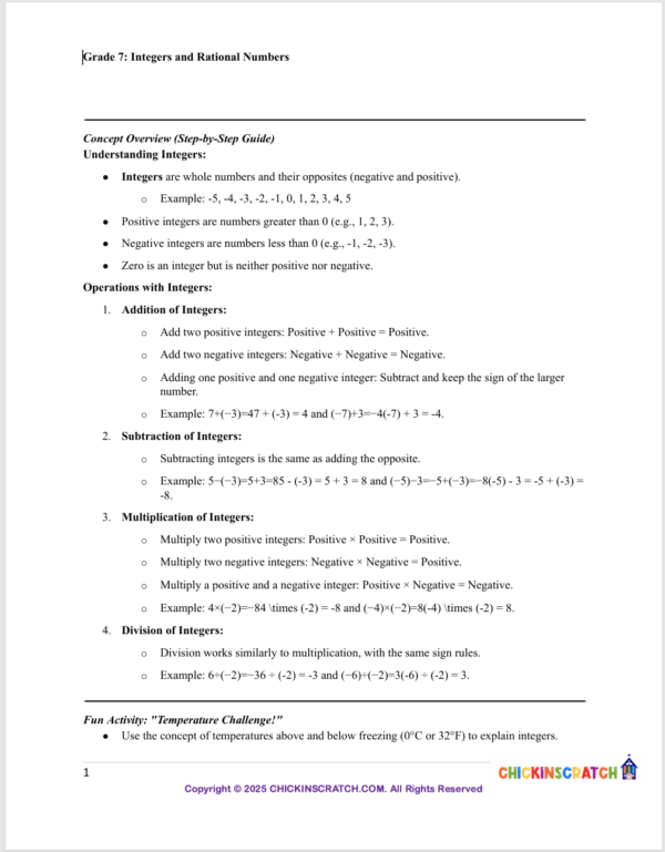 Grade 7 Math: Integers and Rational Numbers
