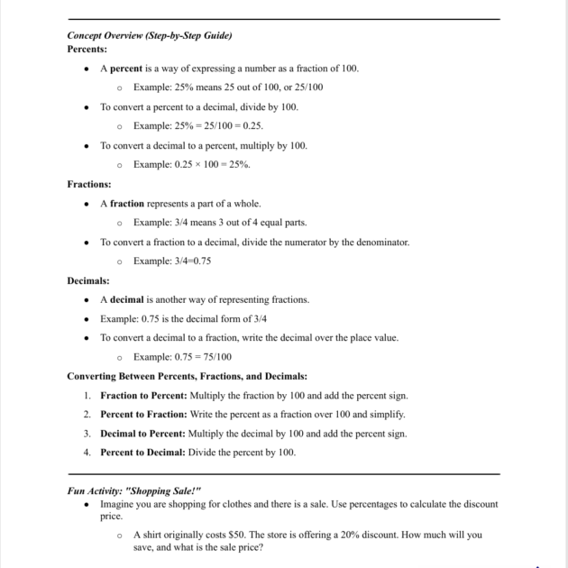 Grade 7 Math: Percent's, Fractions, and Decimals