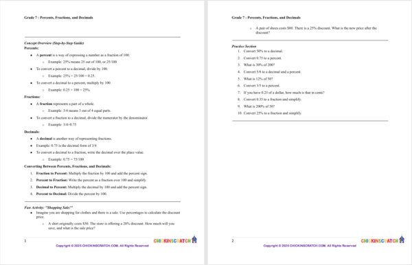 Grade 7 Math: Percent's, Fractions, and Decimals - Image 2