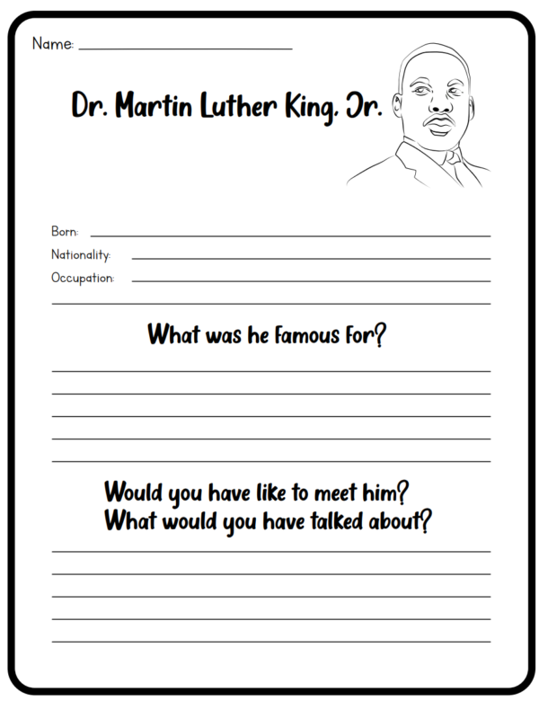 Dr. Martin Luther King, Jr. – Worksheet for Kids