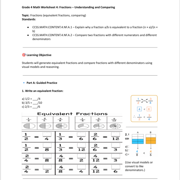Grade 4 Math: Fractions – Understanding and Comparing