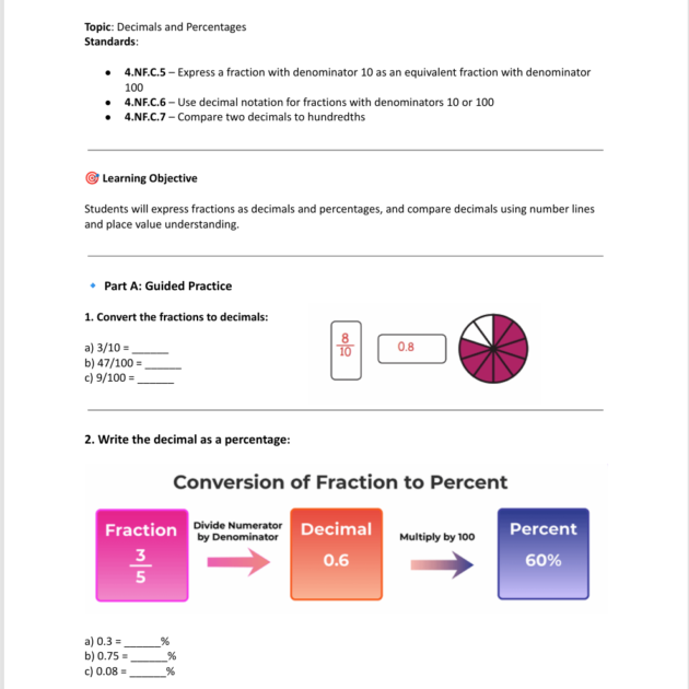 Grade 4 Math: Decimals and Percentages