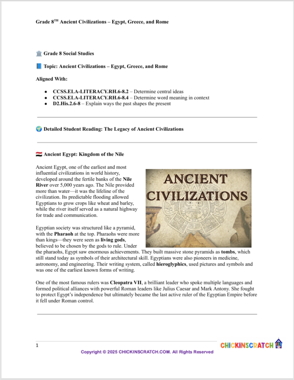 Grade 8 Social Studies: Ancient Civilizations – Egypt, Greece, and Rome
