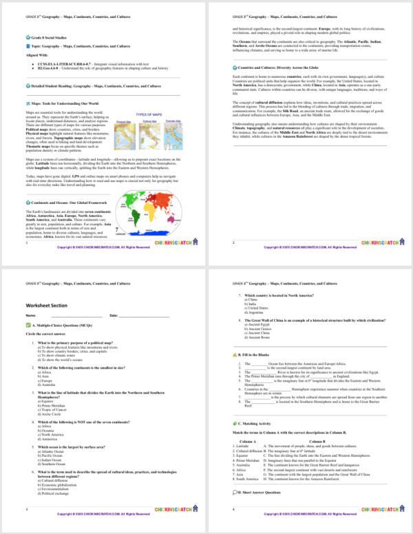 Grade 8 Geography: Maps, Continents, Countries, and Cultures - Image 3