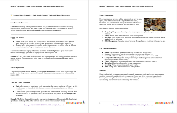 Grade 8 Economics: Supply & Demand, Trade, and Money Management - Image 2