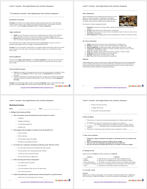 Grade 8 Economics: Supply & Demand, Trade, and Money Management - Image 3