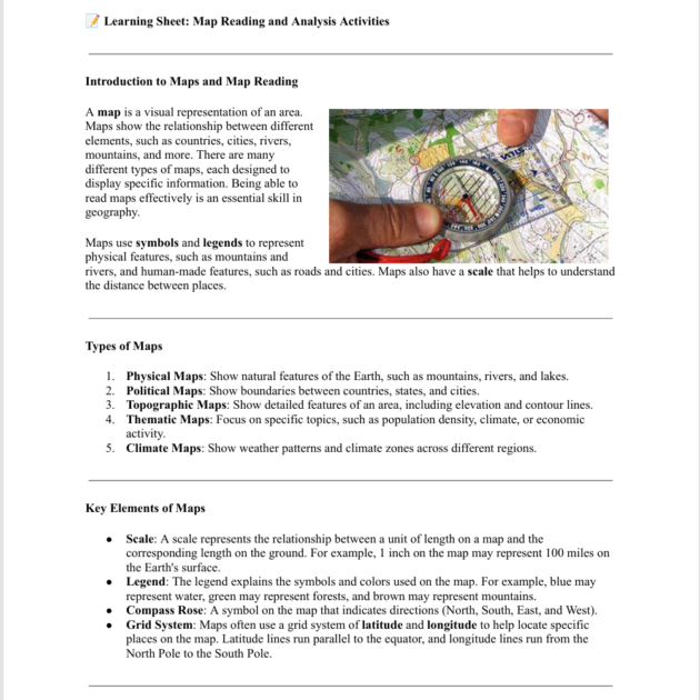 Grade 8 Geography: Map Reading and Analysis Activities