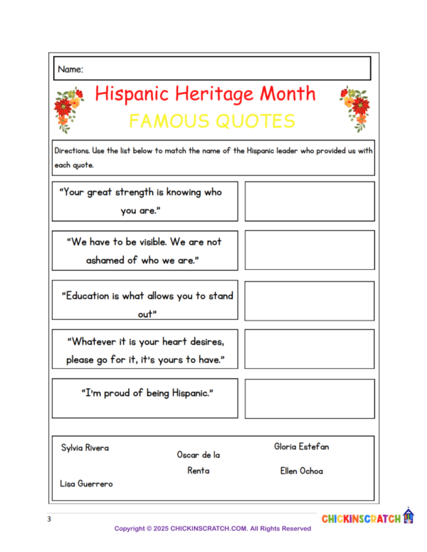 Hispanic Heritage Month – Trivia Worksheet