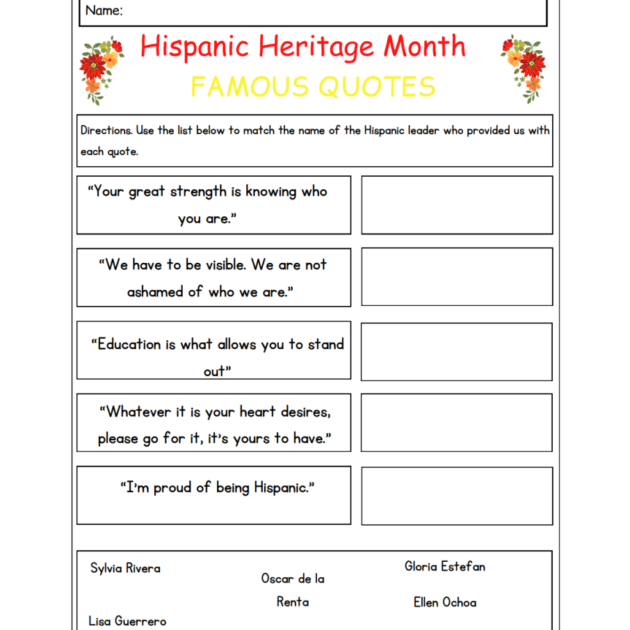 Hispanic Heritage Month – Trivia Worksheet