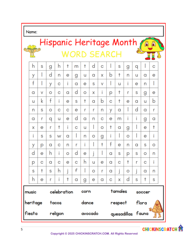 Hispanic Heritage Month – Word Search Worksheet