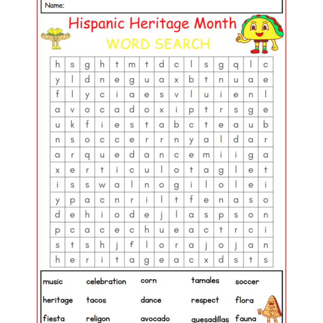 Hispanic Heritage Month – Word Search Worksheet