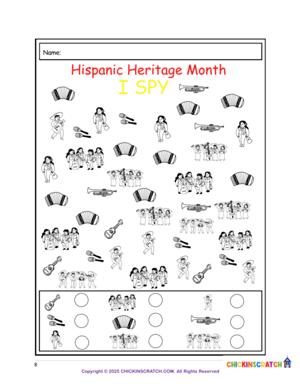 Hispanic Heritage Month – I Spy Worksheet for Kids