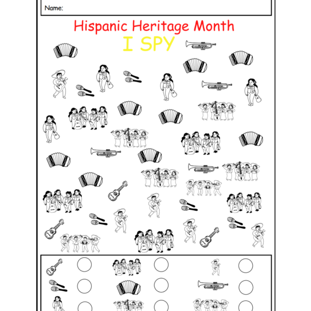 Hispanic Heritage Month – I Spy Worksheet for Kids