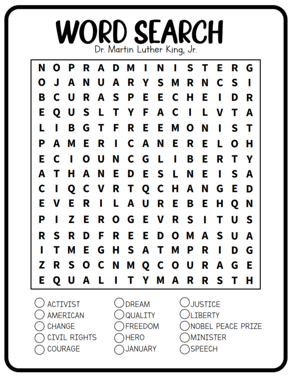 Dr. Martin Luther King, Jr. – Word Search