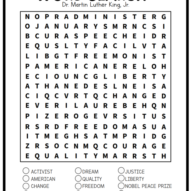 Dr. Martin Luther King, Jr. – Word Search