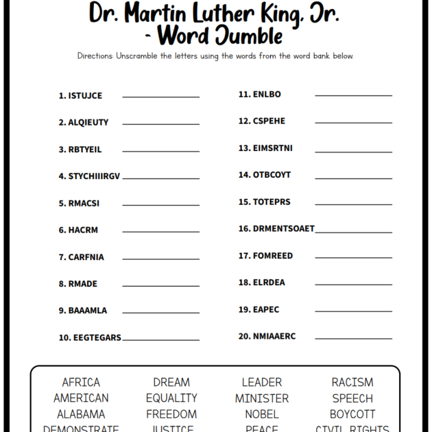Dr. Martin Luther King, Jr. – Word Jumble