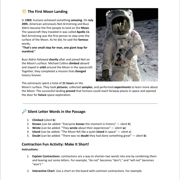Grade 3 Reading: The First Moon Landing Worksheets