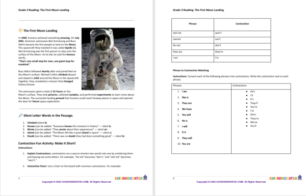 Grade 3 Reading: The First Moon Landing Worksheets - Image 2