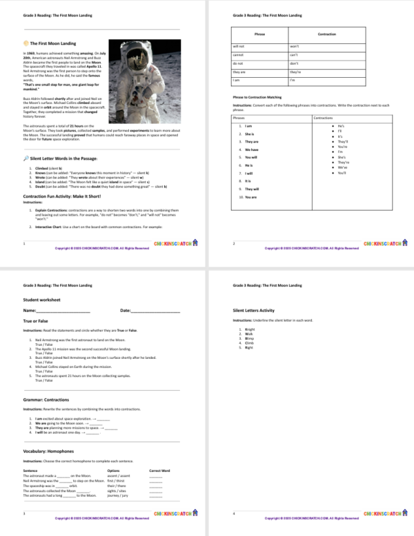 Grade 3 Reading: The First Moon Landing Worksheets - Image 3
