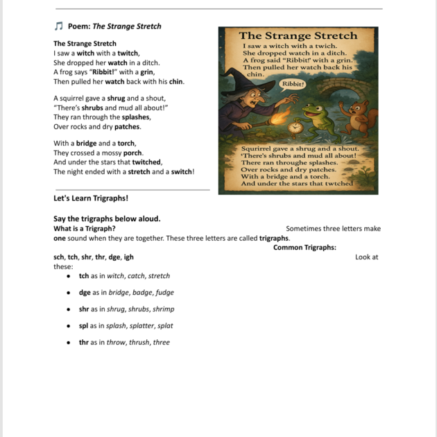 Grade 3 Phonics Poem: The Strange Stretch Worksheets