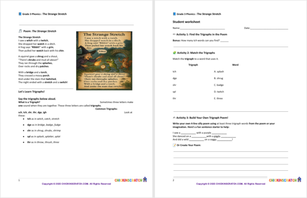 Grade 3 Phonics Poem: The Strange Stretch Worksheets - Image 2