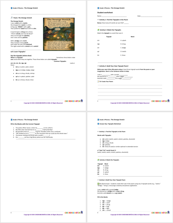 Grade 3 Phonics Poem: The Strange Stretch Worksheets - Image 3