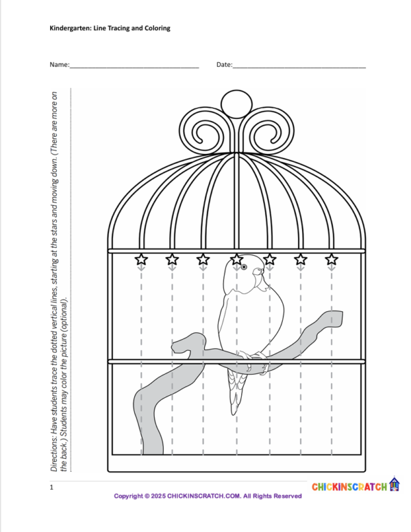 Kindergarten Line Tracing and Coloring Worksheets