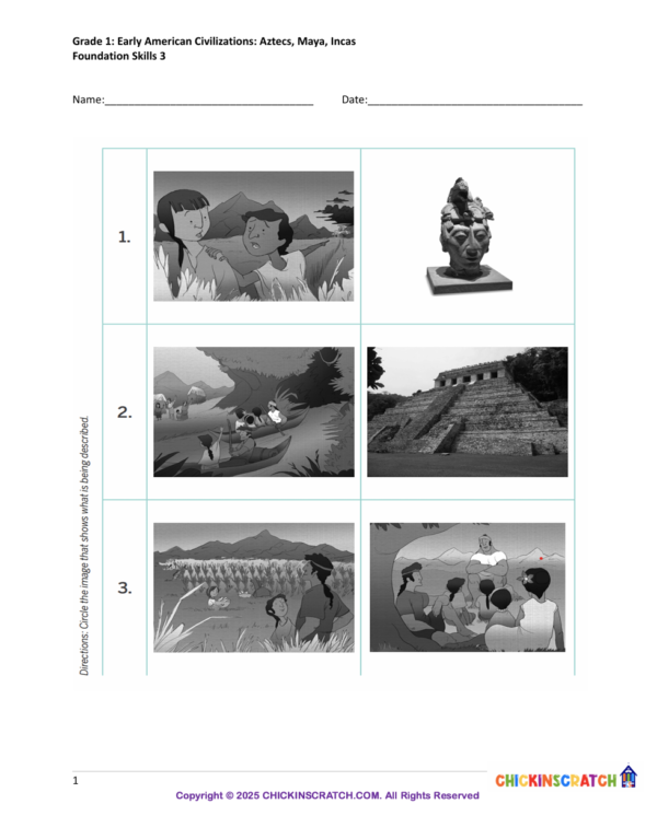 Grade 1: Aztecs, Maya, Incas Worksheets Foundation Skills 3