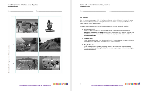 Grade 1: Aztecs, Maya, Incas Worksheets Foundation Skills 3 - Image 2