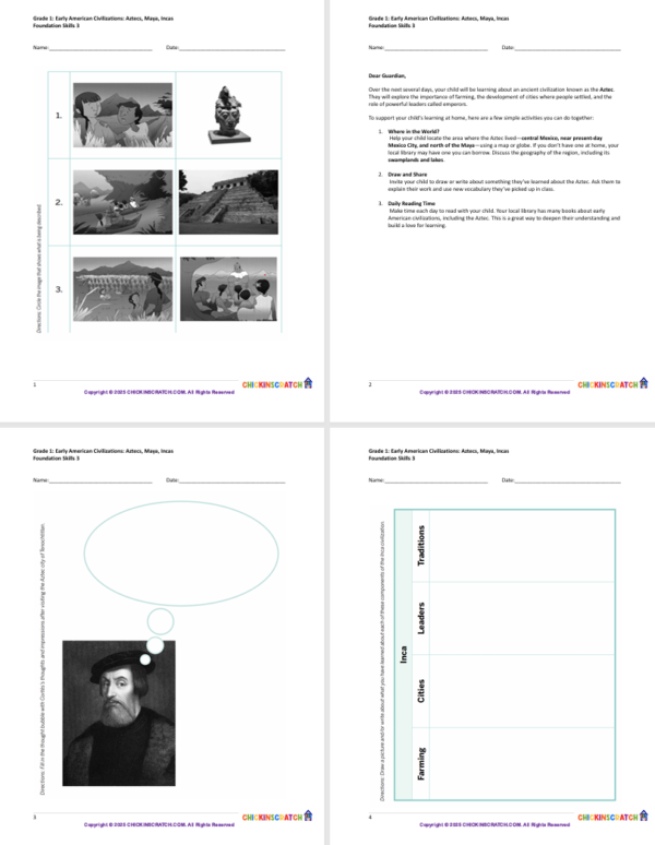 Grade 1: Aztecs, Maya, Incas Worksheets Foundation Skills 3 - Image 3